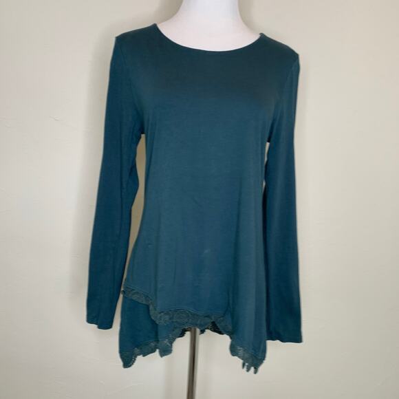 Banana Republic Green Tunic Jersey Lace Trim Crew Neck Sz Small - Picture 1 of 9
